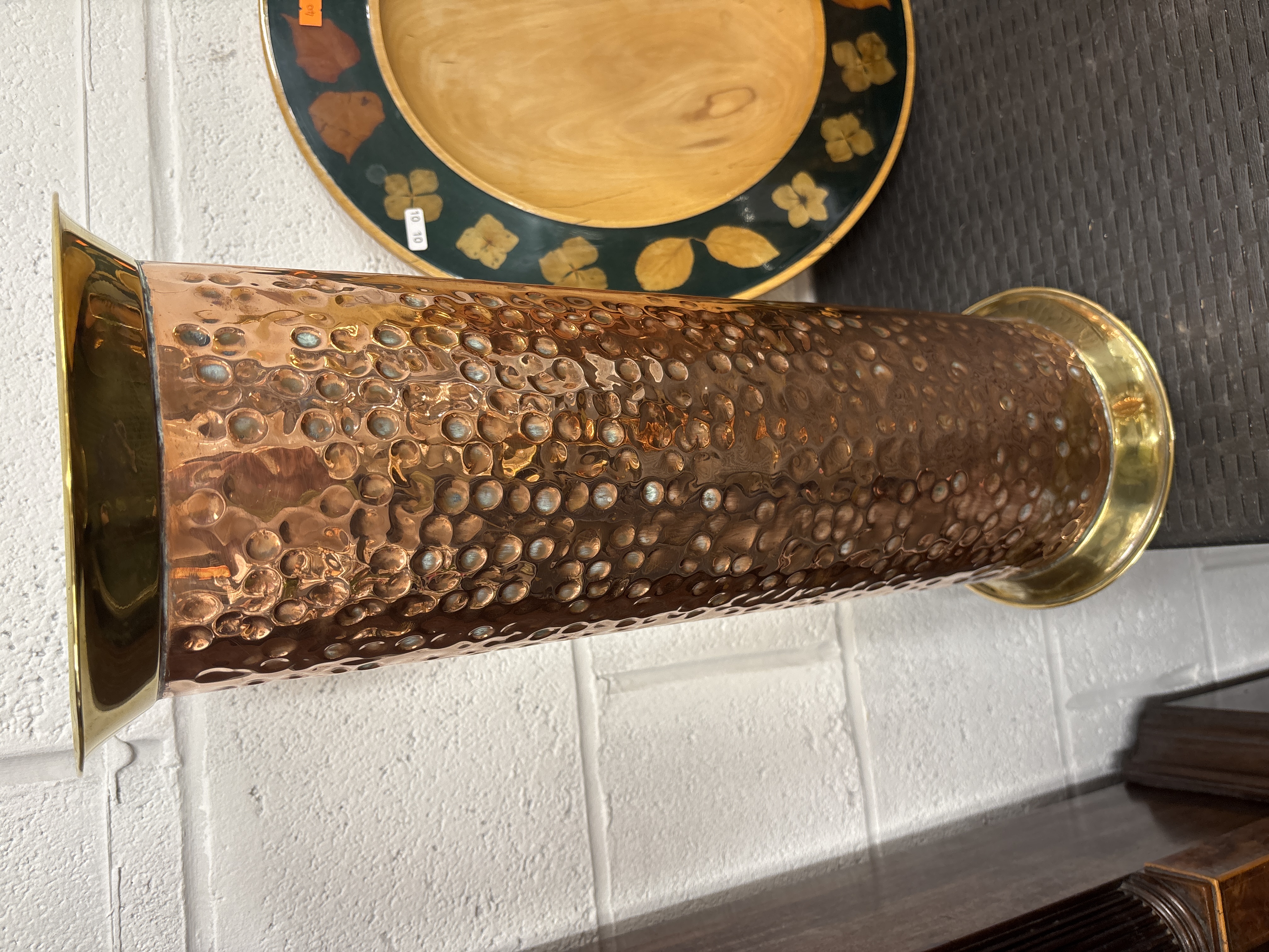 Arts and Crafts Hammered Copper and Brass Umbrella Stand