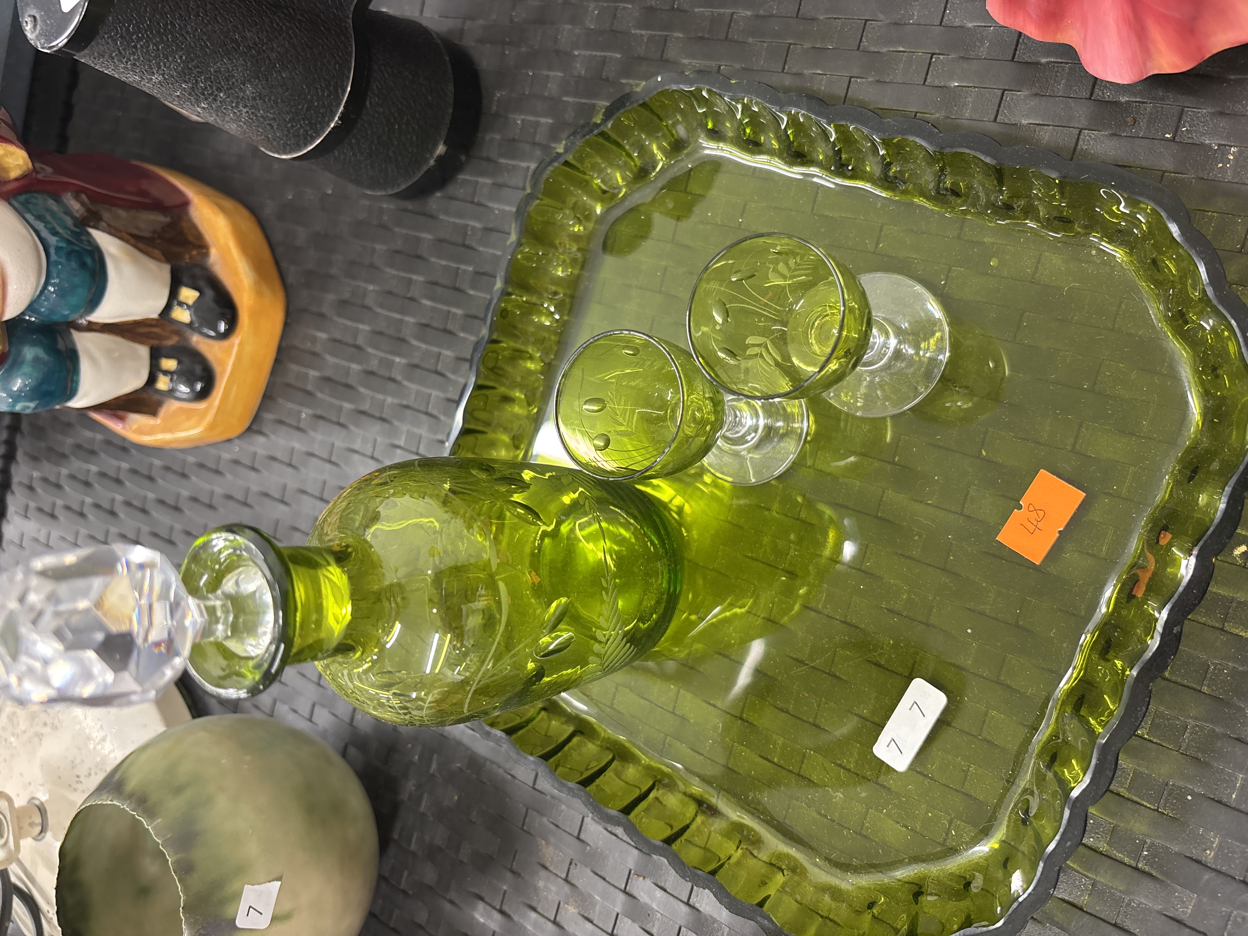 Saint Louis Chartreuse Green Etched Crystal Liqueur Set