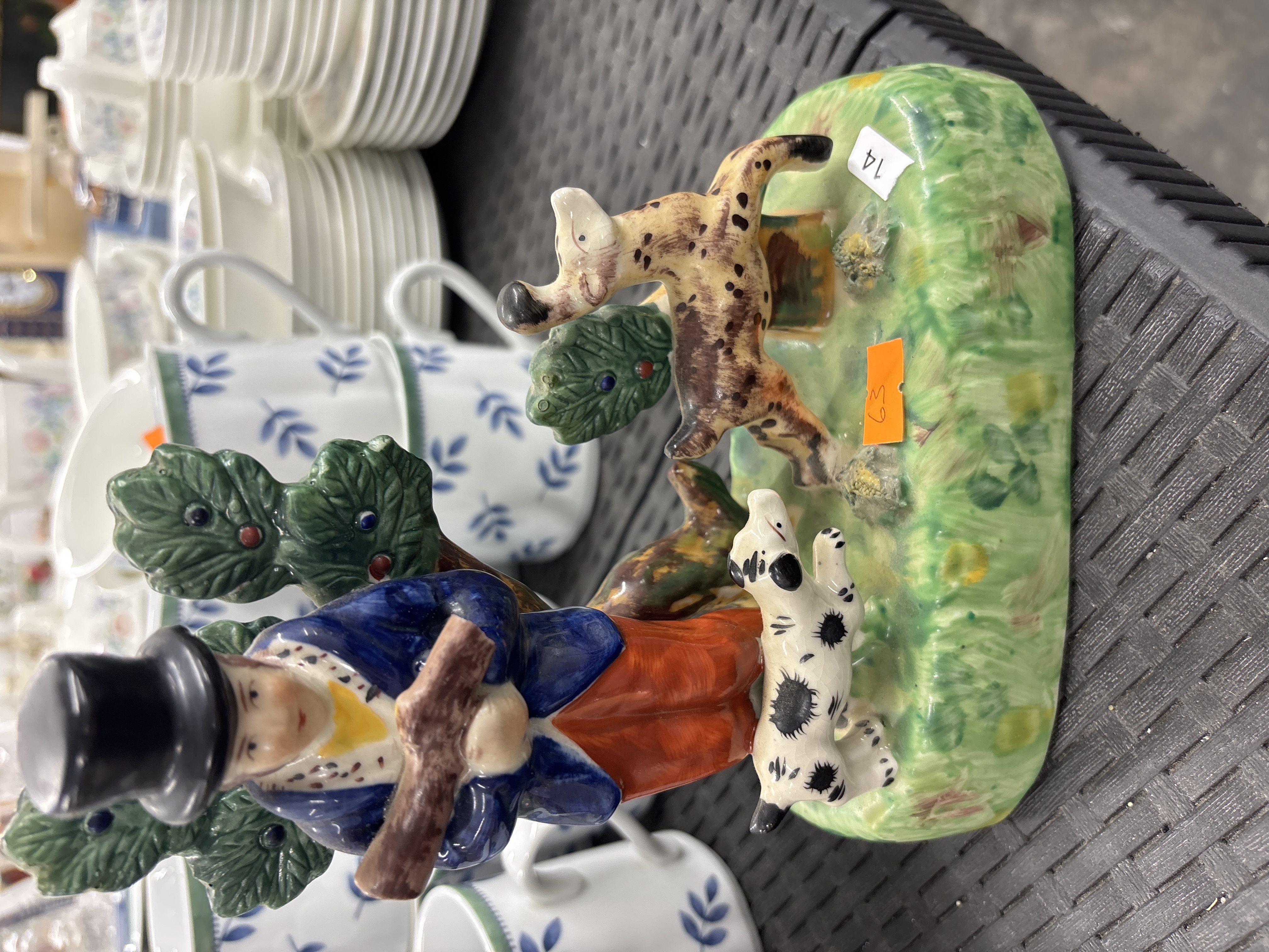 Victorian Staffordshire Pottery Figure of a Hunter with Hounds