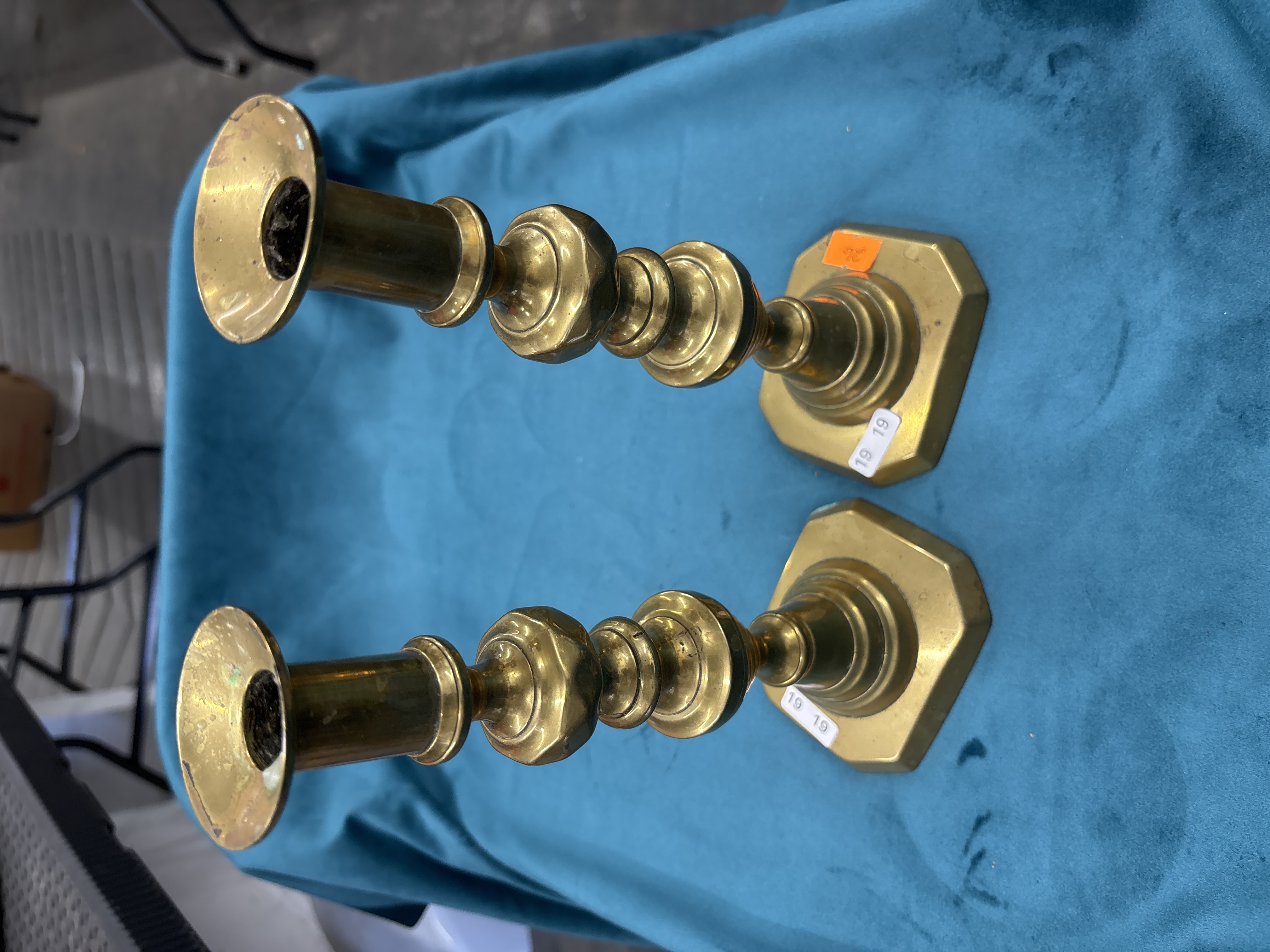 A Pair of Georgian Style Cast Brass Candlesticks
