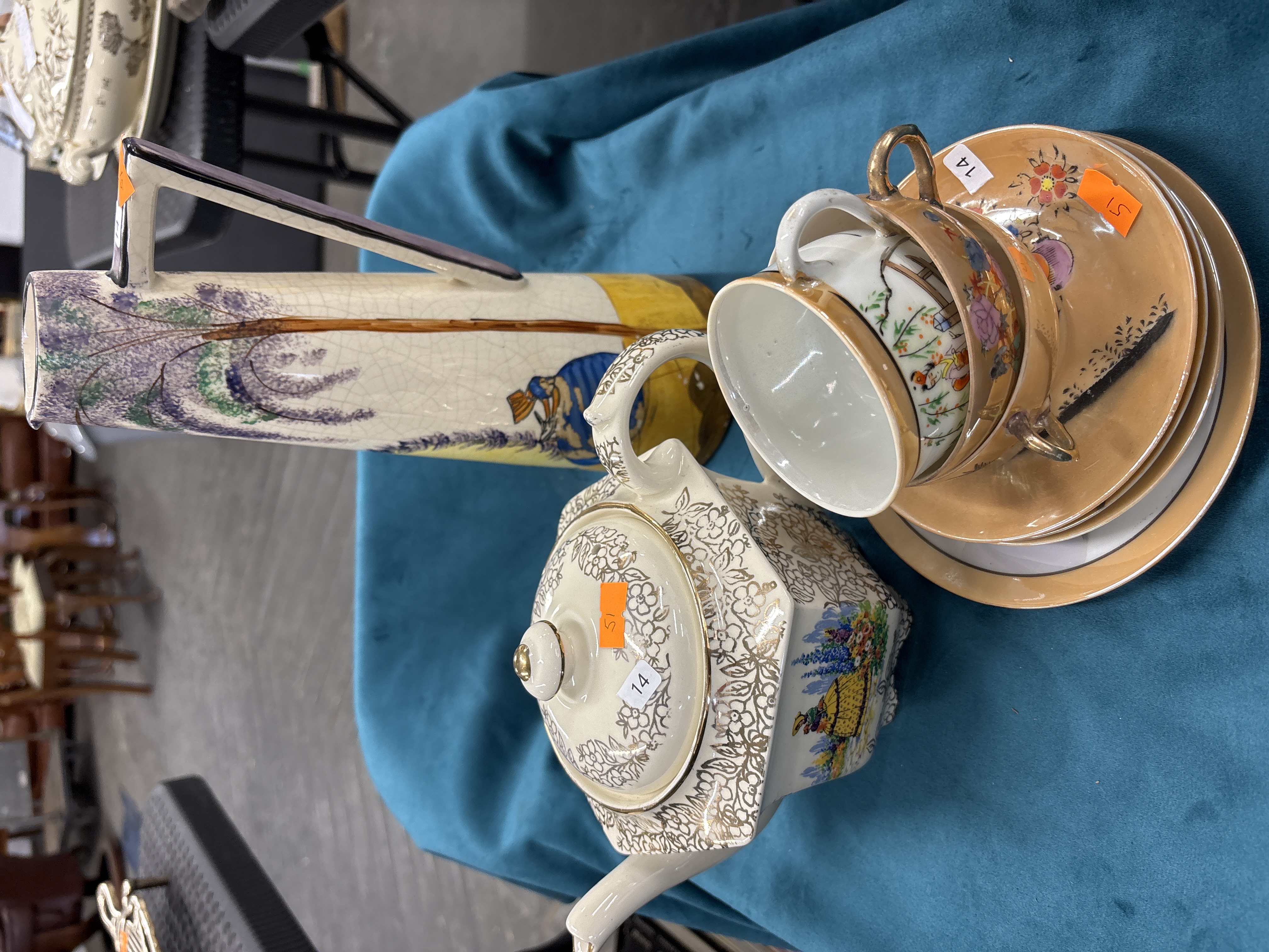 A Collection of Decorative Ceramic Teaware and an Art Deco Style Pitcher