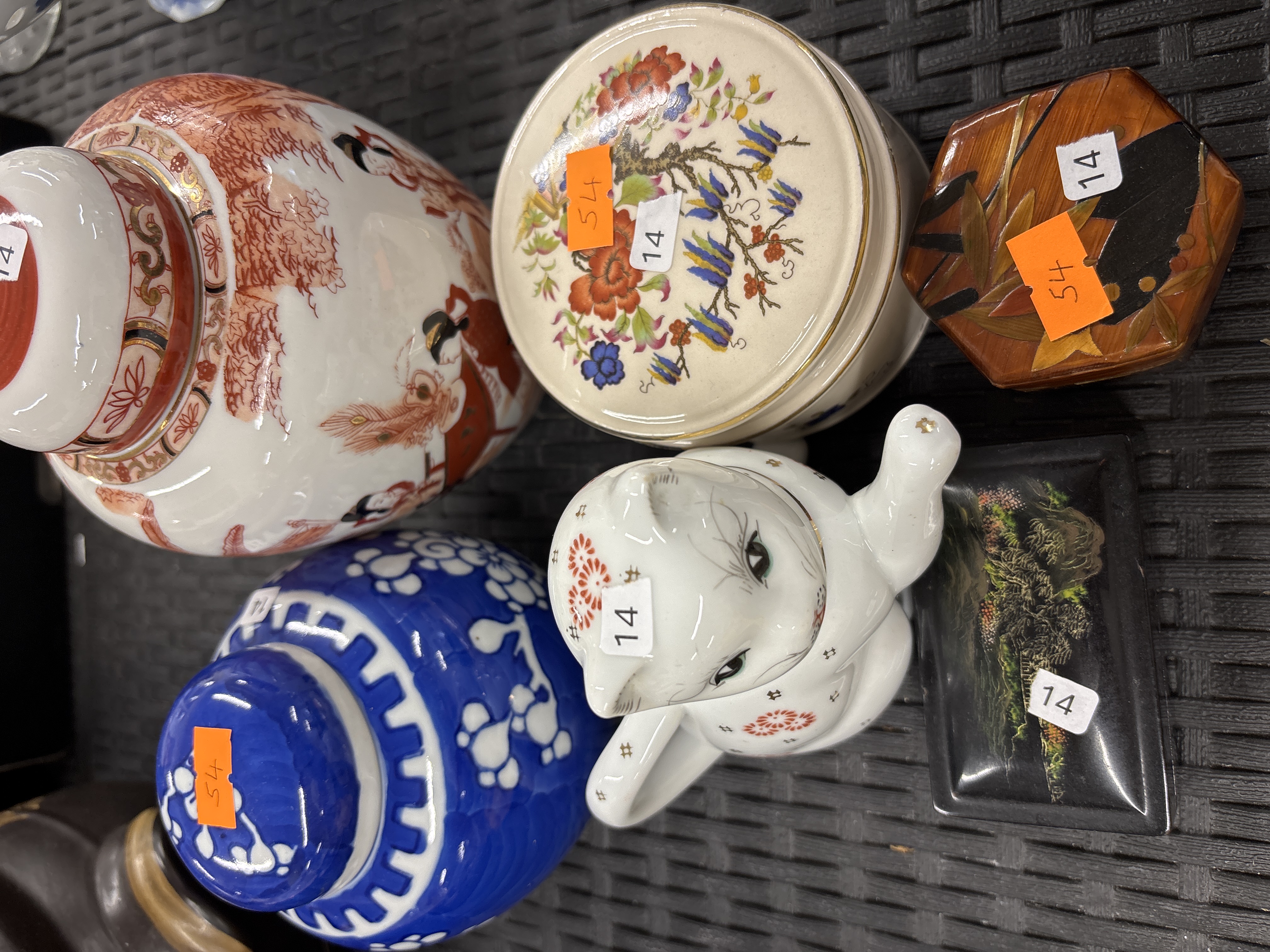 An Assortment of East Asian Style Ceramics and Lacquerware