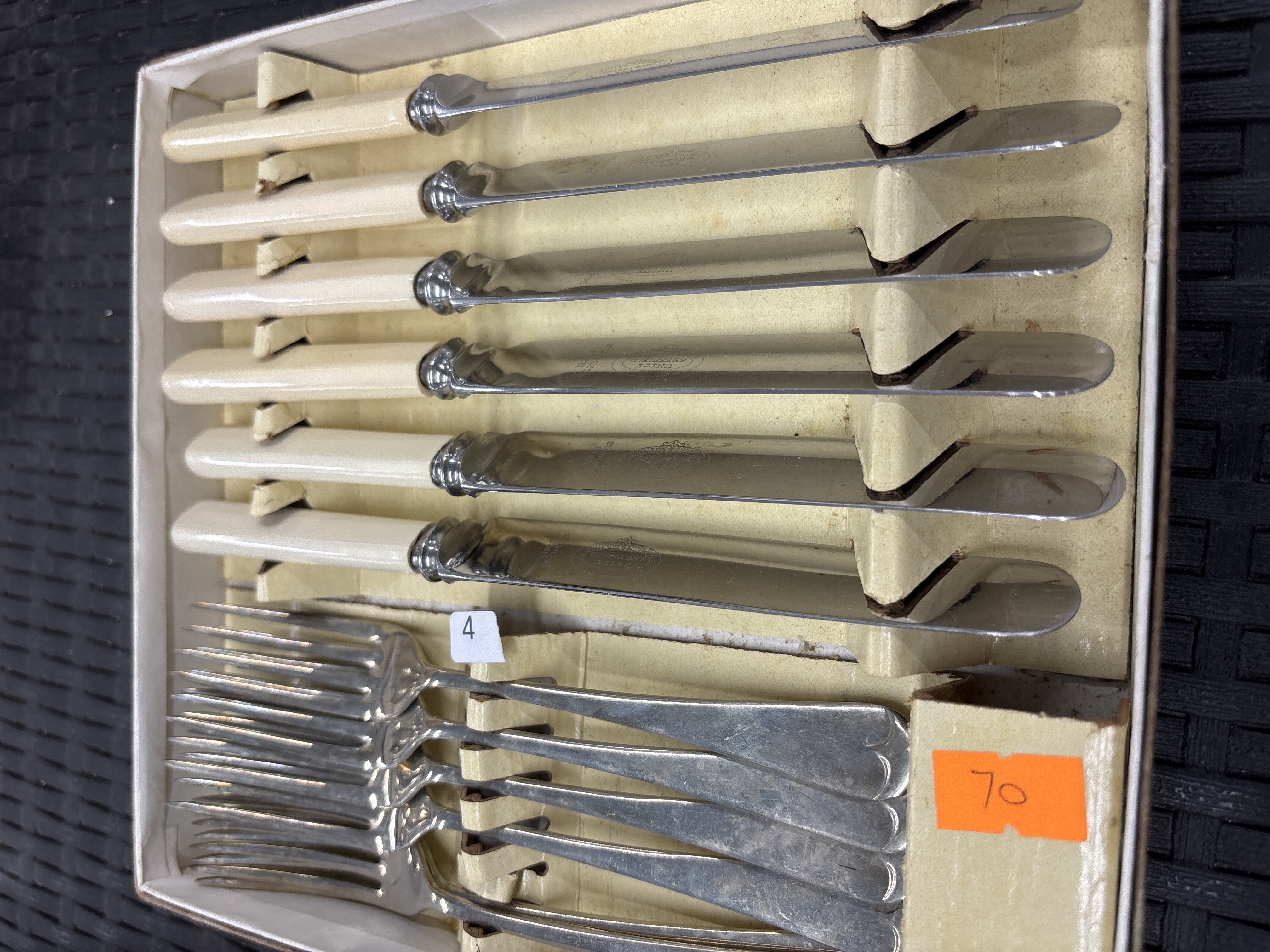 A Twelve-Piece Cased Unity Sheffield Stainless Steel and Silver-Plated Fruit Service