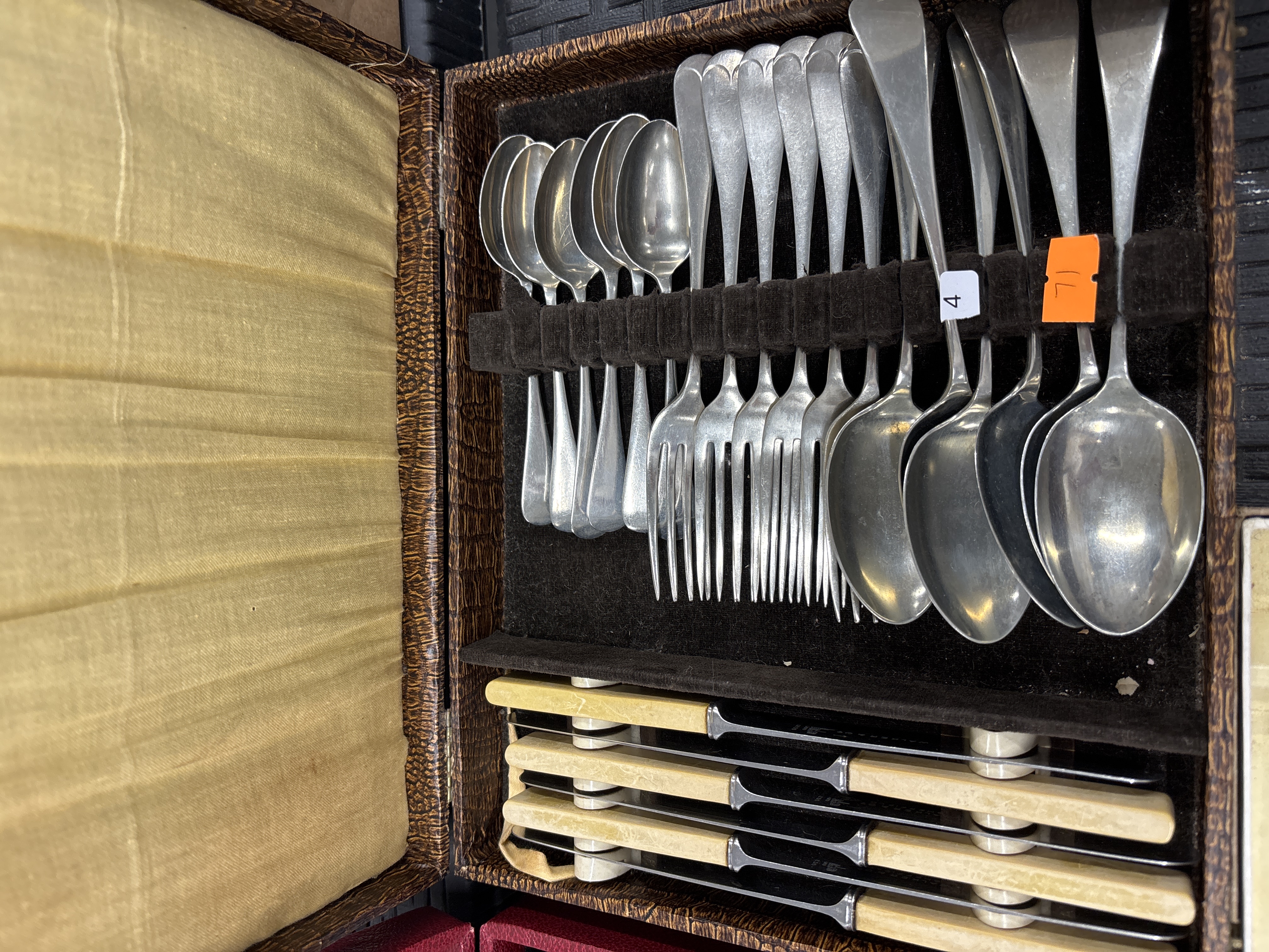A Cased Silver-Plated and Stainless Steel Flatware Service for Six