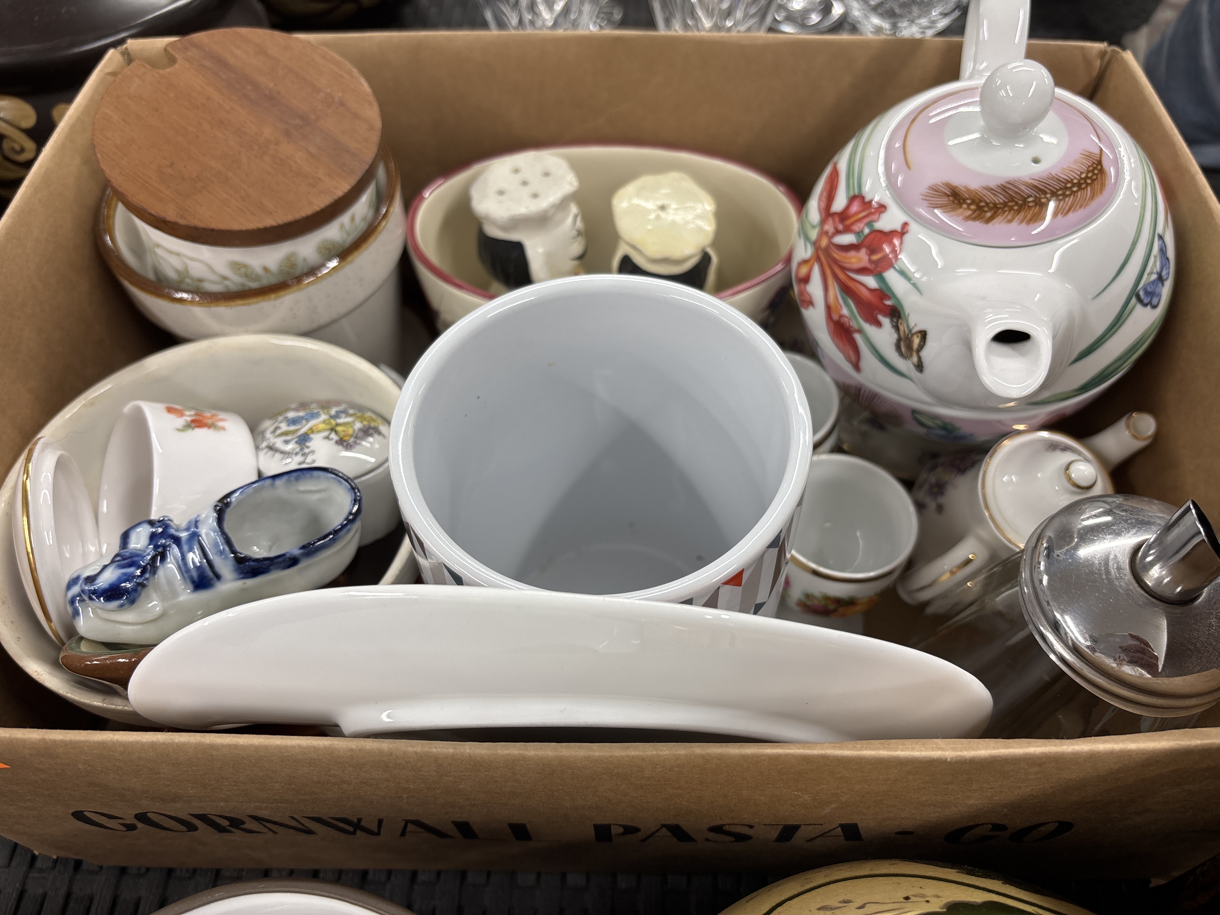 An Assortment of Decorative Ceramics, Porcelain Miniatures and Household Items
