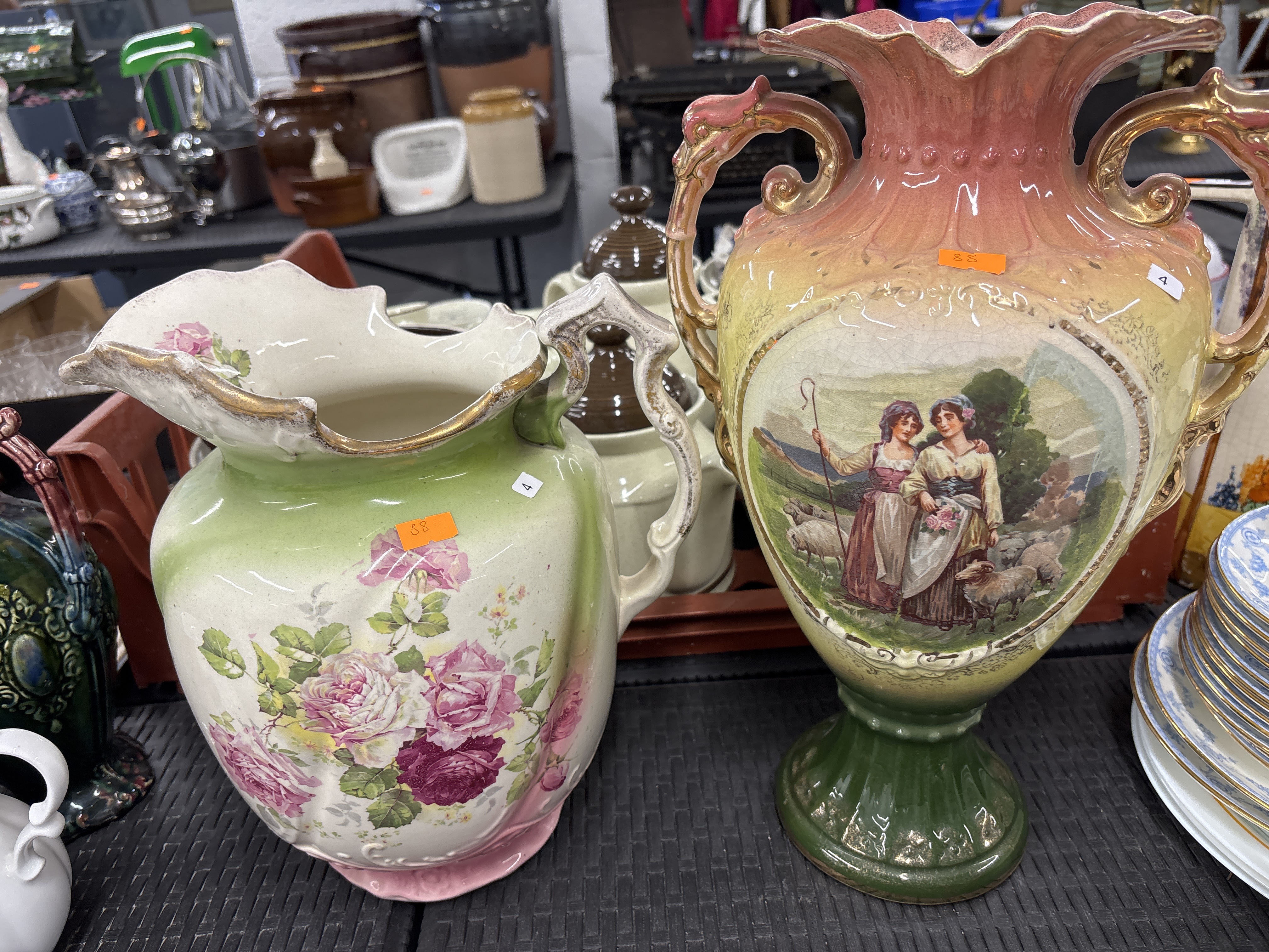 Two large late Victorian style decorative ceramic vessels