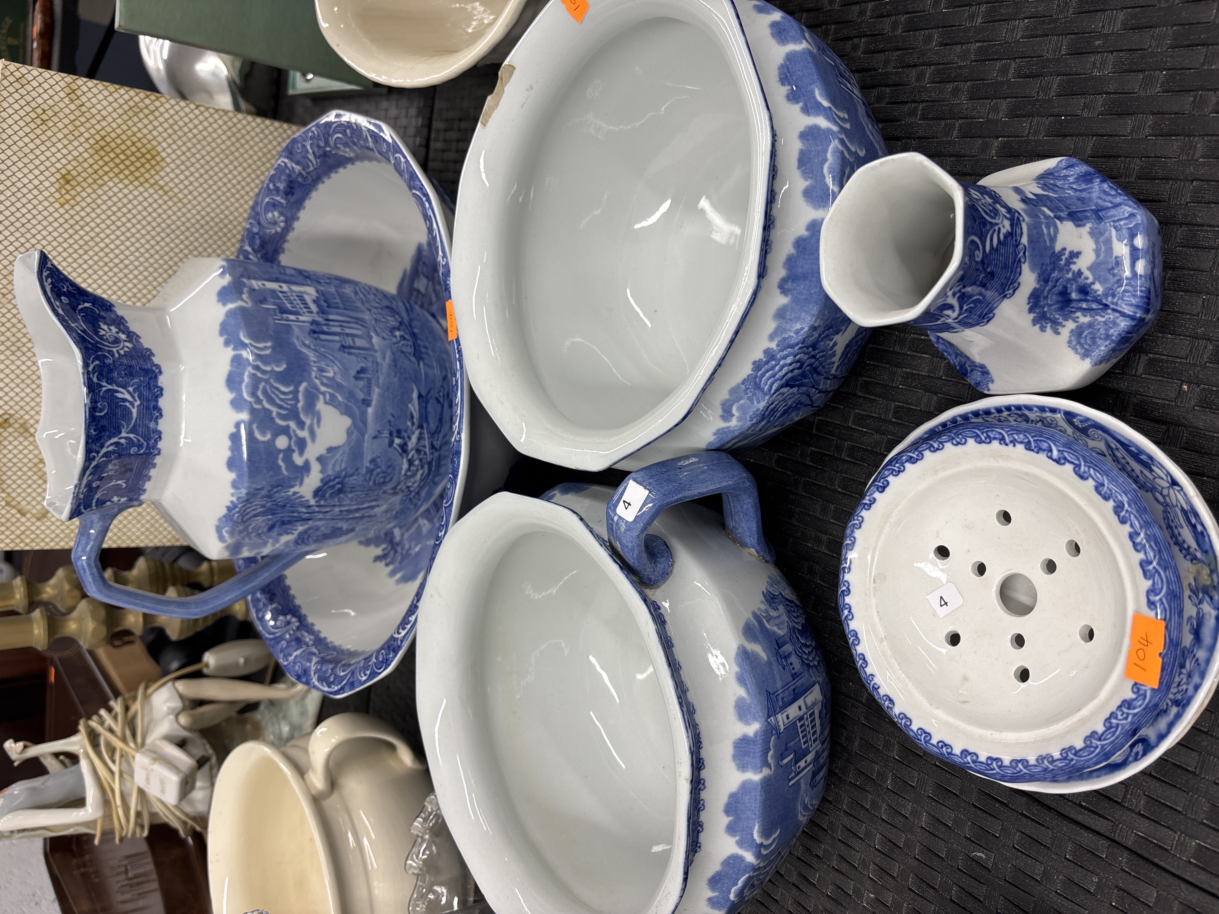 A Set of Cauldon Ware Transfer-Printed Earthenware Toilet Items