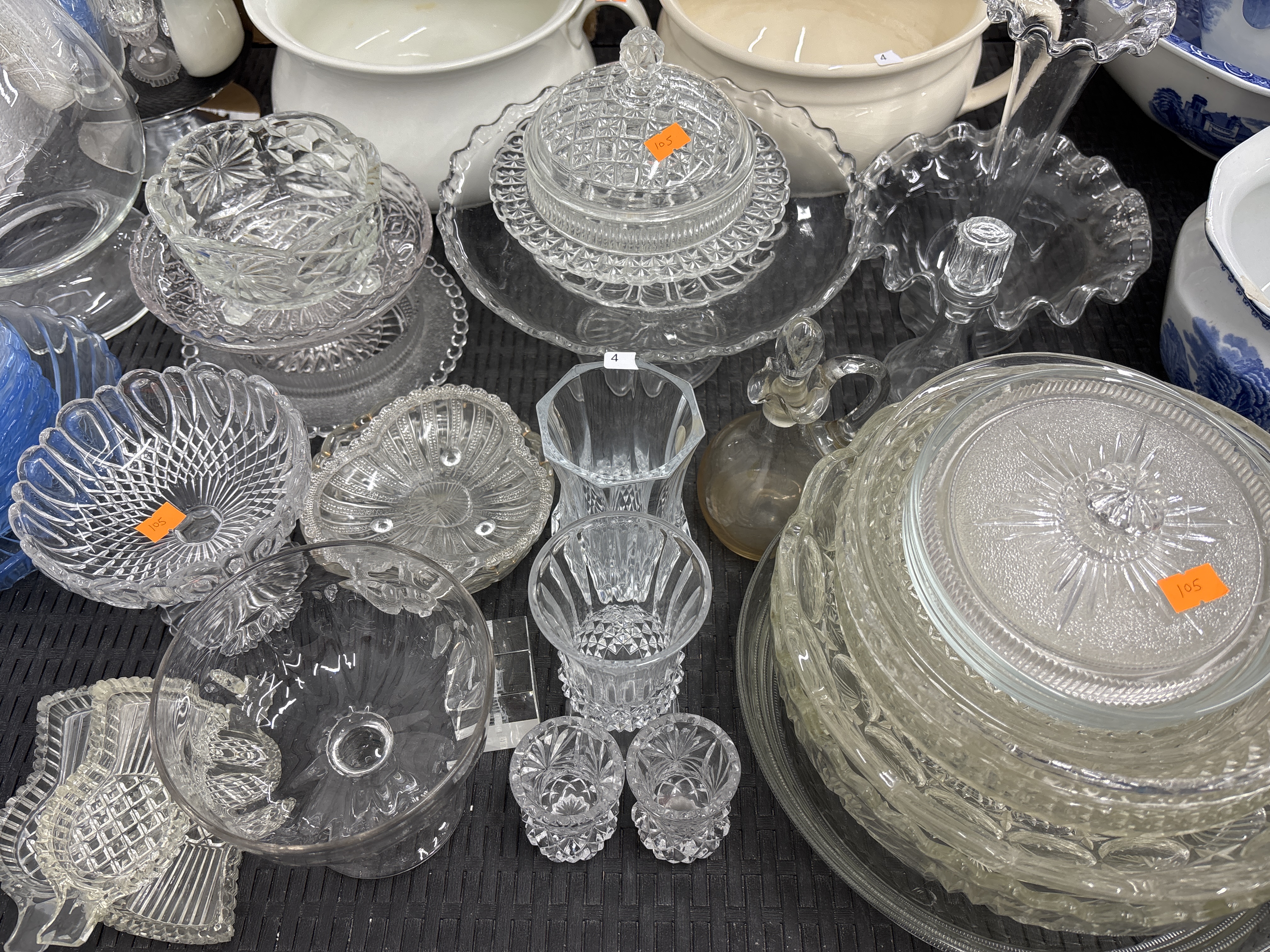 An Assortment of Decorative Clear Cut and Pressed Glassware