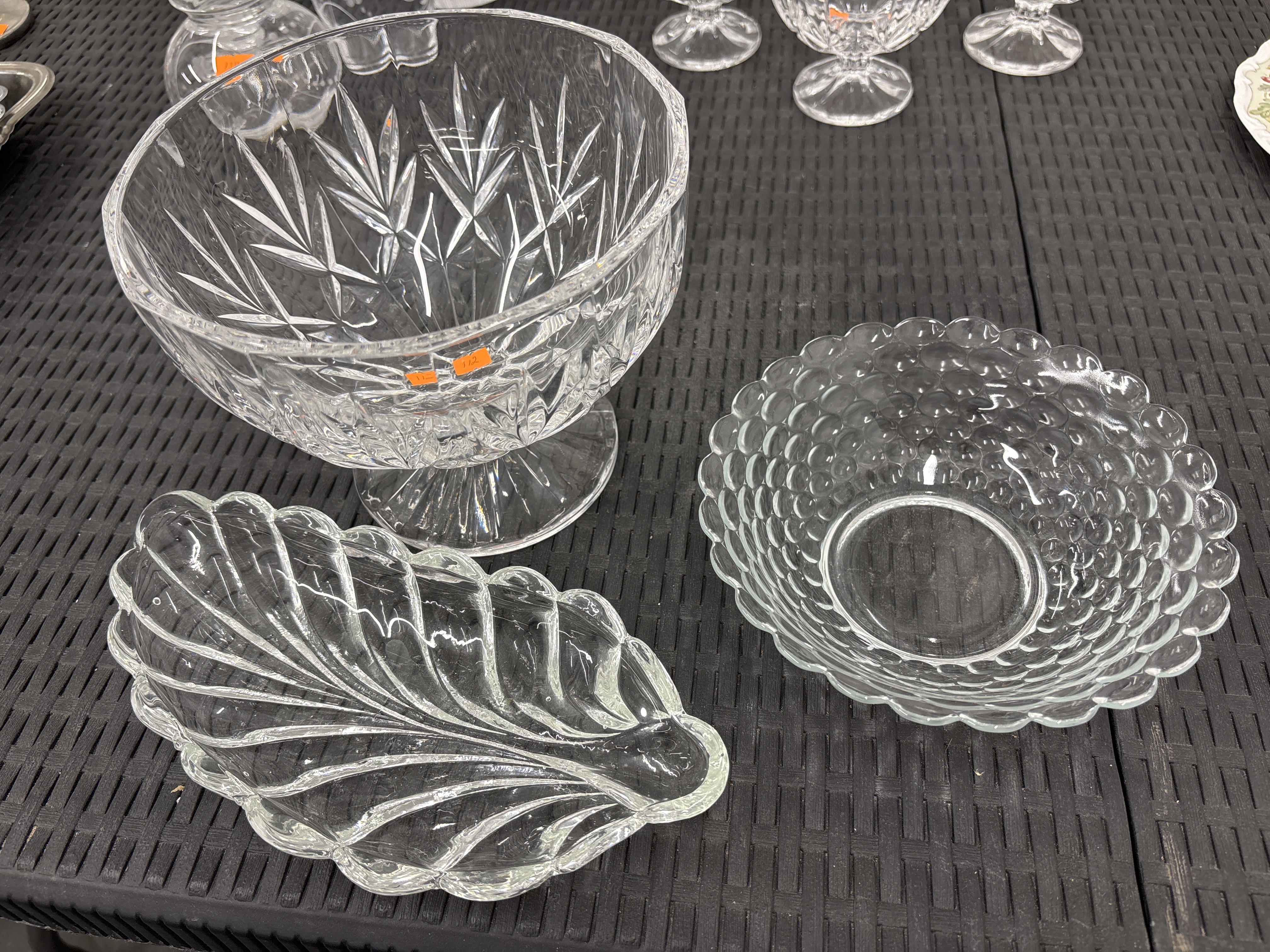 A Trio of Clear Glass and Cut Crystal Tableware Items including a Footed Bowl