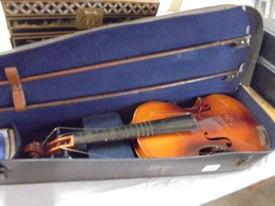 An old violin in case, a/f.