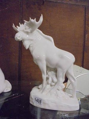 A large Russian Lomonosov porcelain white moose. Height 33cm