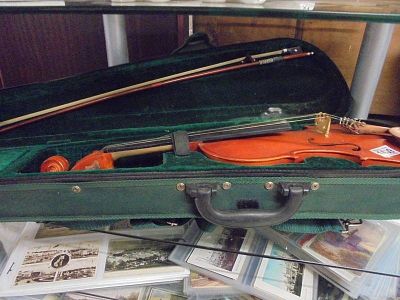 A violin in case.