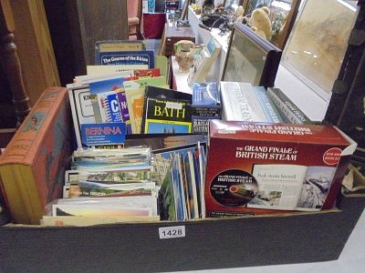 A mixed lot of postcards, maps, railway DVD's and a scout book.
