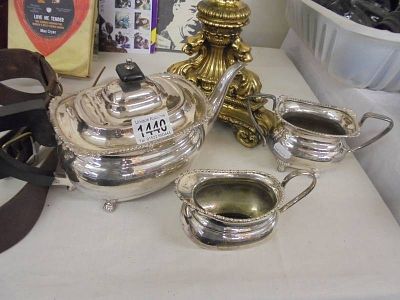 A three piece silver plate teaset.