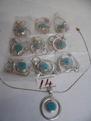 Ten assorted silver set turquoise coloured stones, 120 grams.