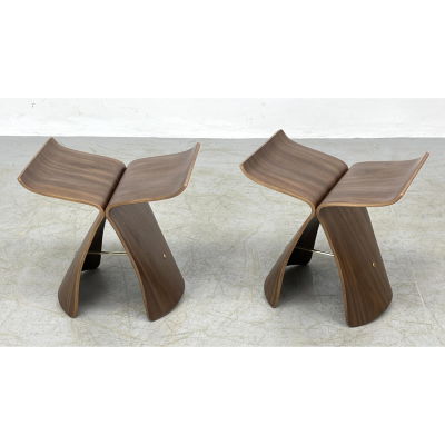 Pr Yanagi style Butterfly Stools. Elegant Modernist Design. Laminated walnut forms. 