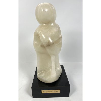 Hooded Lady Stone Sculpture On black laminate base. Signed with an S monogram Dimensions: H: 