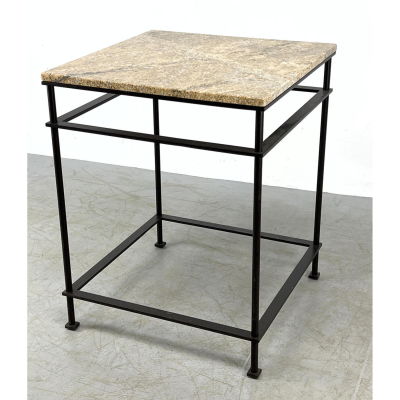 Square Marble Top Tall Side End Table. Display Pedestal. Iron frame. Dimensions: H: 29.5 
