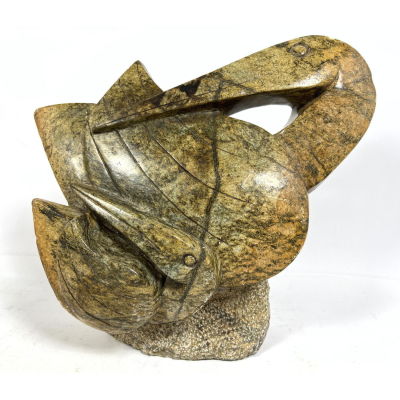 PETER RUJUWA 2014 Carved Stone Modernist Sculpture. Two Birds with Long Beaks. Signed. 