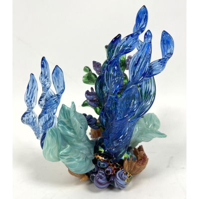 Signed JAMES NOWAK Art Glass Sea Life Sculpture. Colorful Ocean coral and grasses. Signed; 