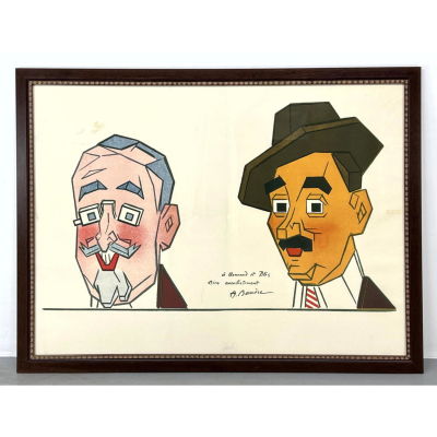 A. BARRERE Large Poster. Portrait Two Men. "a Bonnard et Bles bien cu. A. BARRERE Large Poster. 