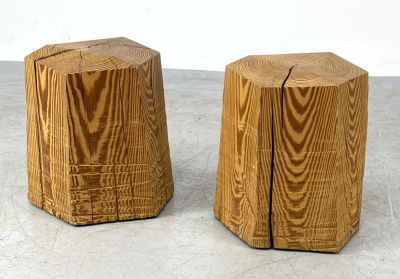 Pr UHURU Sugar Stools Reclaimed Pine. Natural Wood Stools Side Tables. Organic Modernism. 