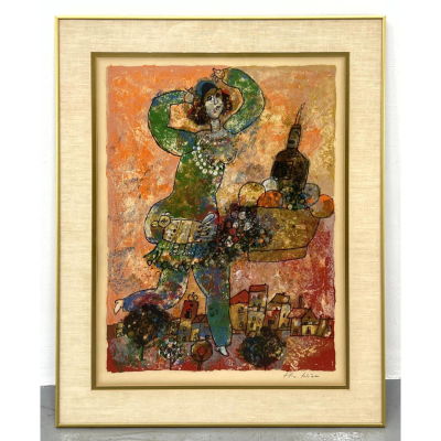 THEO TOBIASSE (Israeli/French, 1927-2012) Print of Dancing Woman with Still Life and Bird. 