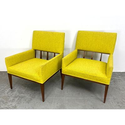 Pair Designer Mid Century Modern Lounge Chairs. Nice angled wood frame. Dimensions: Height: