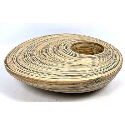 Contemporary Wood Vessel. Organic form with round open area. Tapio Wirkkala style. Dimensions: