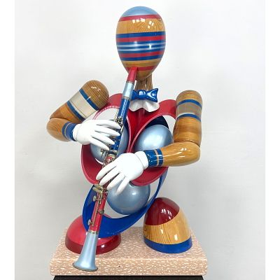 Large Daniel Meyer 1998 Solo Clarinet Sculpture. Painted Wood. Signed. Pedestal not included.