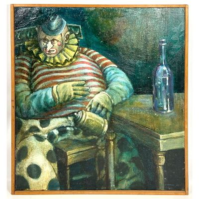 Stefani 63 Oil Painting on Canvas, Impressionist Clown Painting Dimensions: Height: 31 inches