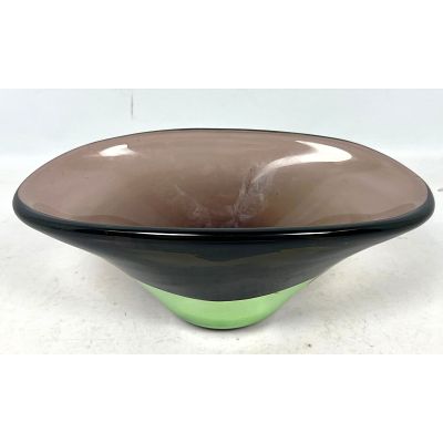 Ombre Green Smoked Glass Art Glass Bowl. Cased glass. Dimensions: Height: 4.5 inches, Width: 11
