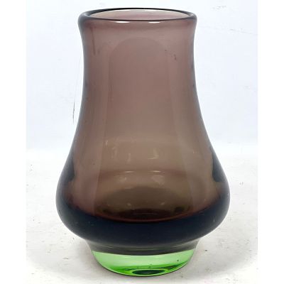 Smoked Glass Vase with Pale Green Footed Base. Dimensions: Height: 9.25 inches, Width: 5.5