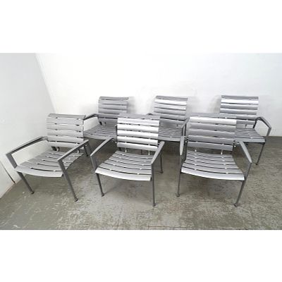 Set 6 Tropitone Veer Solid Cast Aluminum Arm Patio Chairs. Heavy construction. each weights