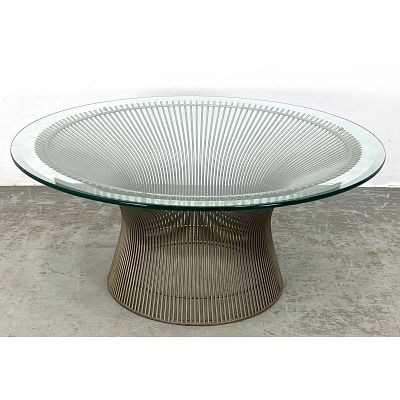 WARREN PLATNER Metal Rod Frame Cocktail Table. MCM 34" Glass Top Coffee Table. Dimensions:
