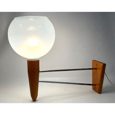 French sconce with blown opaline glass shade. Dimensions: Height: 14.5 inches, Width: 8 inches