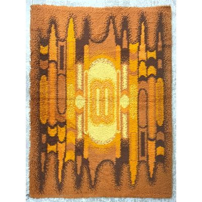 Modernist Shag Rug Tapestry #1. Amber, Gold Brown Palette Dimensions: Height: 69.5 inches