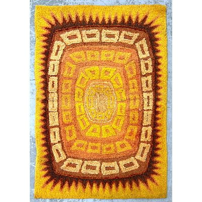 3'9 X 5'9 Modernist Orange, Yellow, Brown Shag Rug. Abstract design. Dimensions: Height: 45