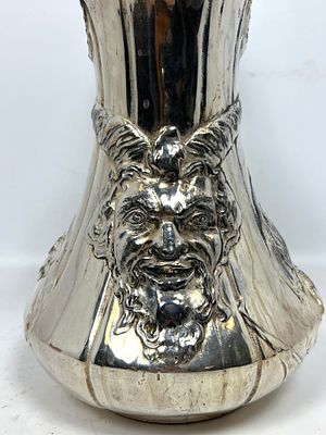 KAYSERZINN Antique Art Nouveau Pitcher. Horned Devil's Head. Pewter. Marked 4061. Polished.