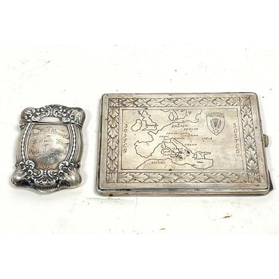2pcs Antique Silver. Sterling match safe. 800 Silver Cigarette Case. 2pcs Antique Silver.