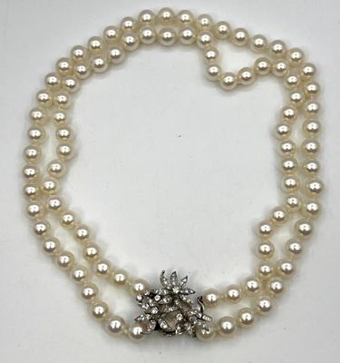 Set Pearls with 14k Gold and Diamond Clasp. 1" clasp pearls 6mm. Floral design. 1" clasp pearls
