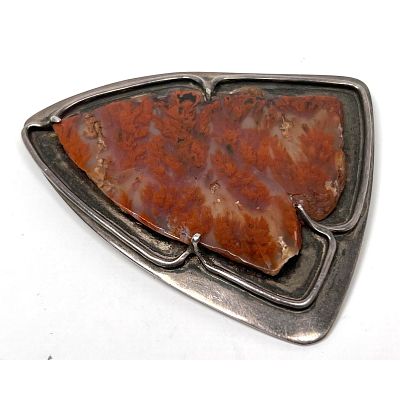 Large Sterling Framed Agate Studio Hand Made Pin Pendant. Marked Sterling Dimensions: Height: