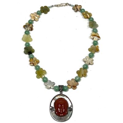 SAJEN Sterling Silver Carved Buddha Pendant Bead Necklace. Dimensions: Height: 20 inches