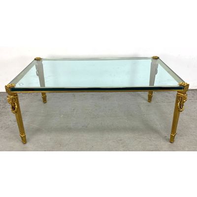 Louis XVI Style Gilt Bronze Coffee Table. Attributed to P. E. Guerin. Thick heavy Glass. 