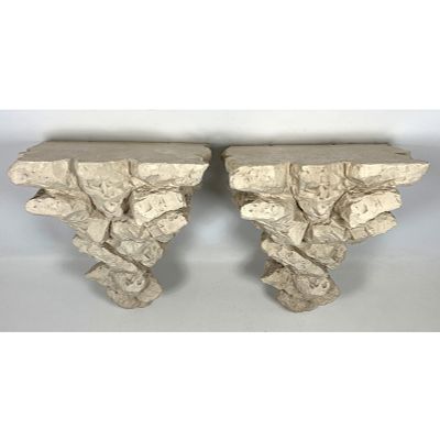Pair Fiberglass reinforced Rock Form Wall Shelf Sculptures. Sirmos Attributed. Rock Quarry. 
