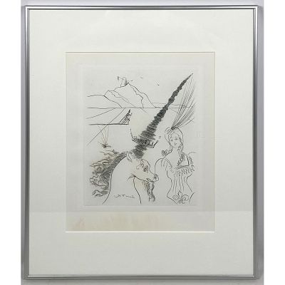 Salvador Dali Etching Print. The Lady and the Unicorn Dimensions: Frame Height: 20.25 inches 