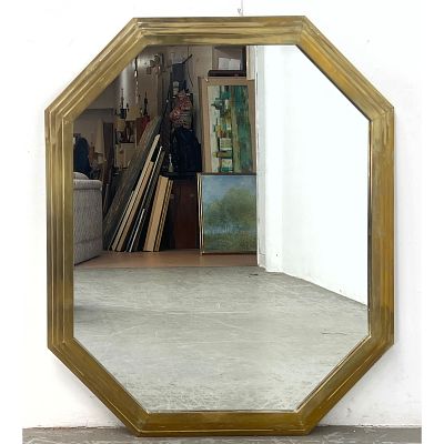 Italian Stepped design Heavy Brass Wall Mirror. Dimensions: Height: 42 inches, Width: 36 inches 