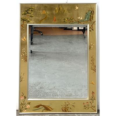 La Barge Chinoiserie Eglomise Mirror Painted by D. Wingard 77. Dimensions: Height: 42 inches 