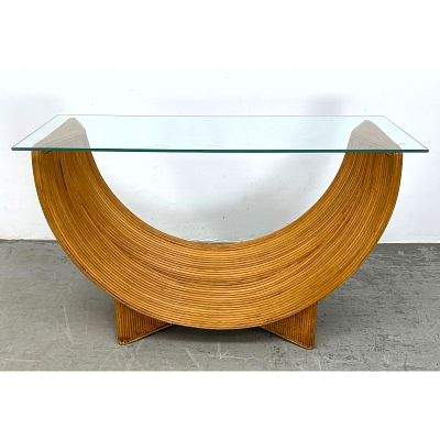 Good Pencil Reed Console Table. Crespi Style. Glass Top. Good U shaped design. Dimensions: 