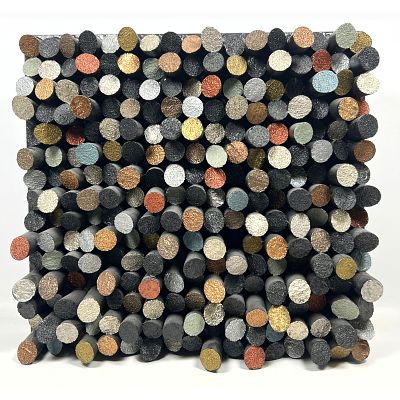 Julie Pearson Mixed Media and wood wall Sculpture Art. Emerging Surfaces #1. Dimensions: 